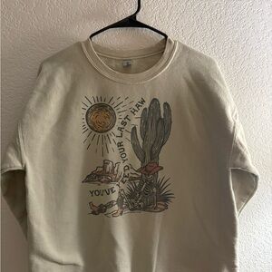 Desert Graphic Crewneck Sweatshirt - Beige with Sun & Cactus Print